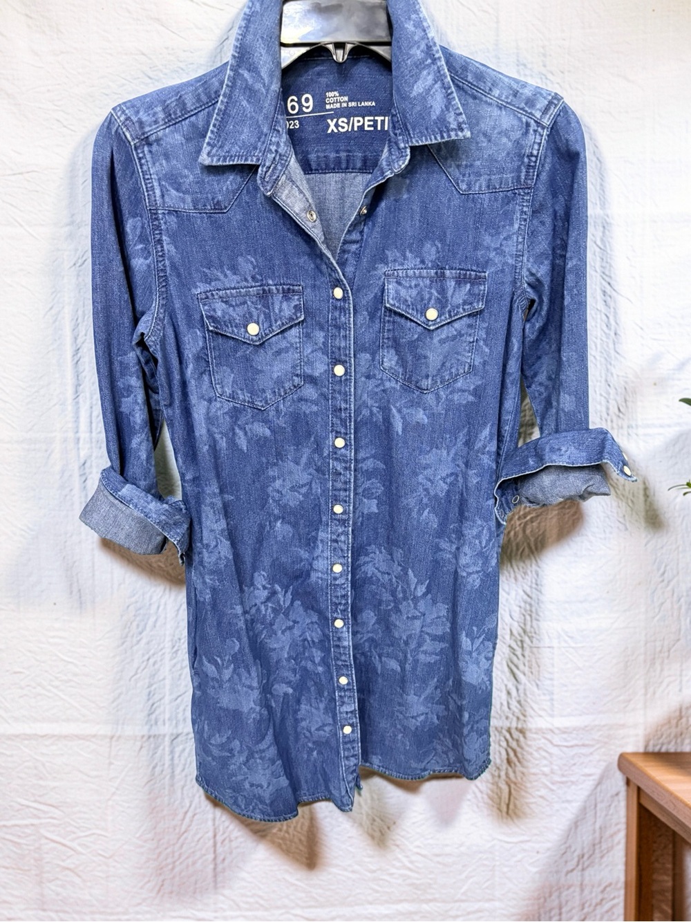 GAP Blue Floral-Print Denim Button-Down Shirt